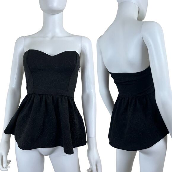 Pins & Needles Women Size S Black Embossed Demask Peplum Sleeveless Tube Top Y2K - Picture 1 of 15
